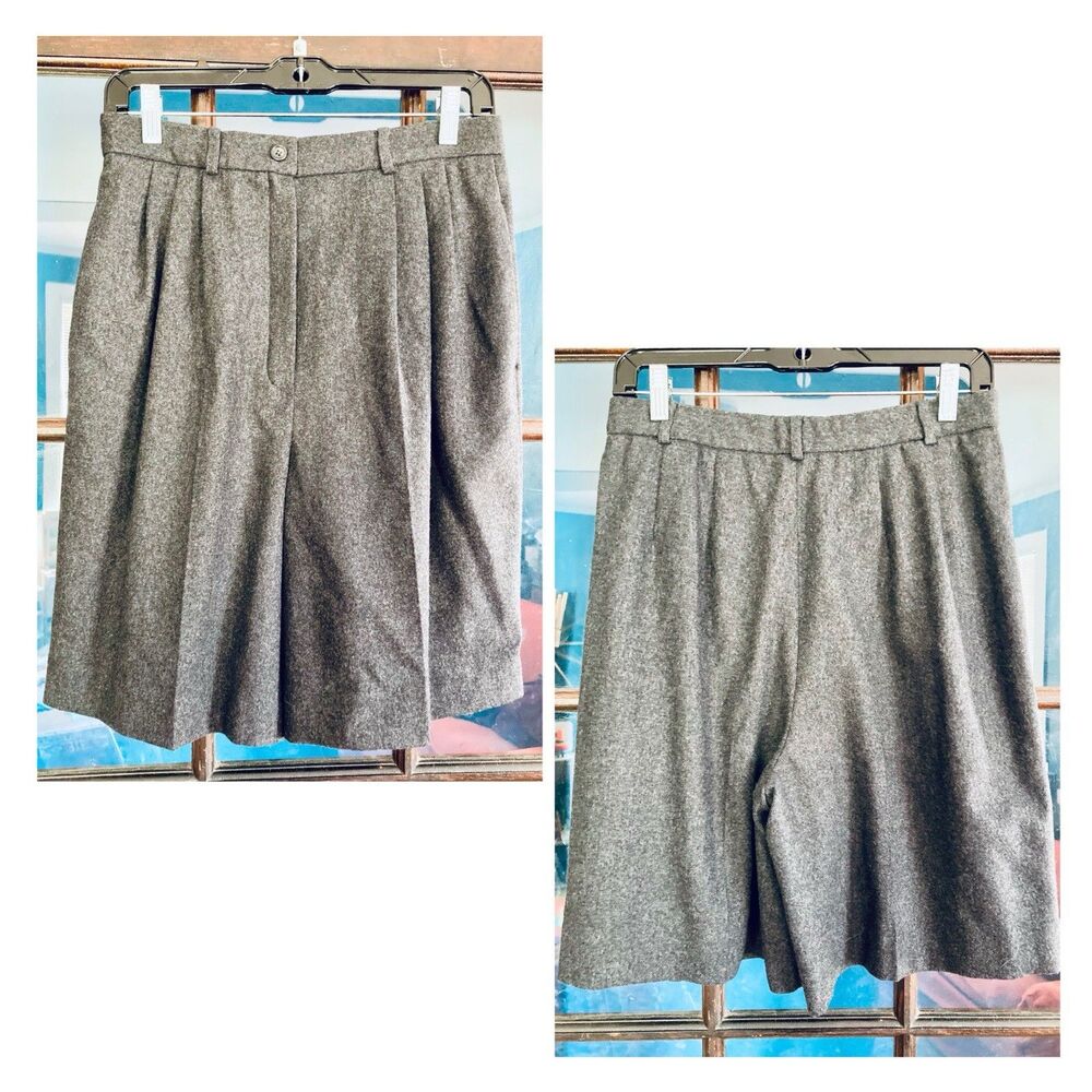 1980s 1990s Heather Charcoal Grey Wool Suit Shorts City Bermuda High Waist